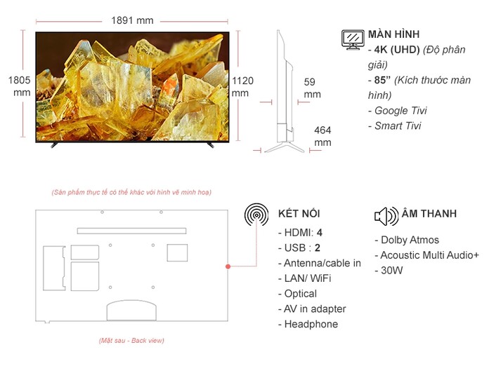 Google Tivi Sony 4K 85 inch XR-85X90L VN3