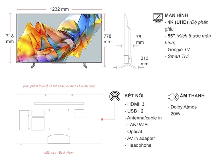 Google Tivi ULED Hisense 4K 55 inch 55U6K