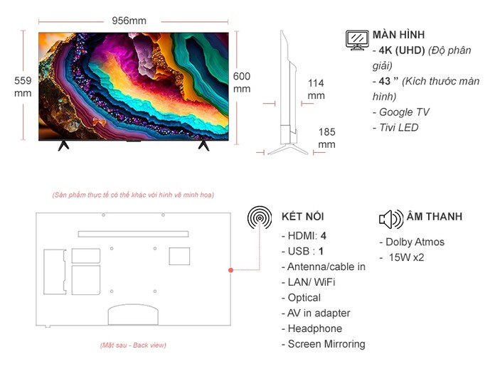 Google Tivi LED TCL 4K 43 inch 43P755