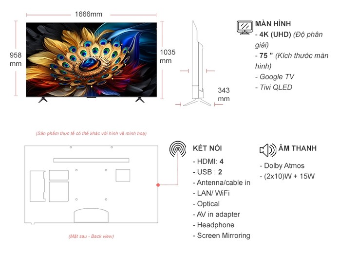 Google Tivi QLED TCL 4K 75 inch 75C655