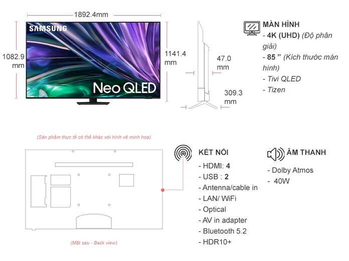 Smart Tivi Neo QLED Samsung 4K 85 inch QA85QN85DBKXXV