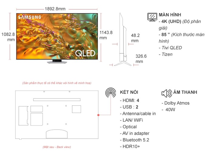 Smart Tivi QLED Samsung 4K 85 inch QA85Q80DAKXXV