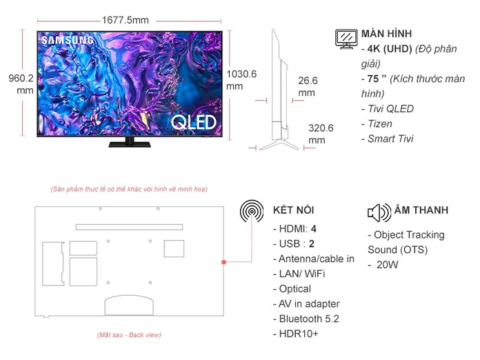Smart Tivi QLED Samsung 4K 75 inch QA75Q70DAKXXV