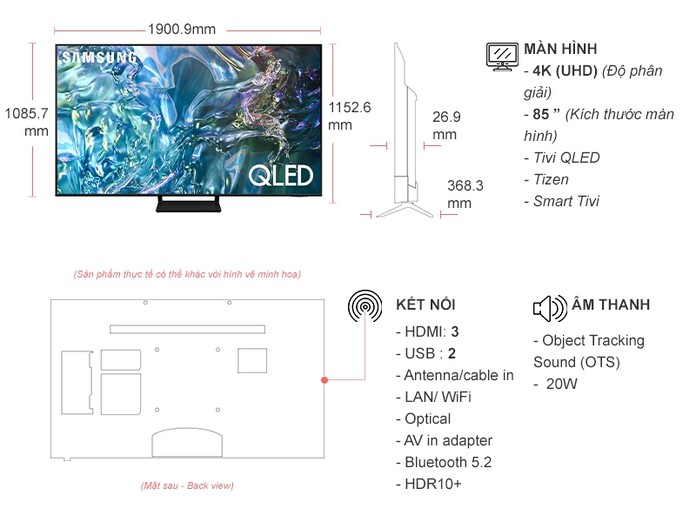 Smart Tivi QLED Samsung 4K 85 inch QA85Q60DAKXXV