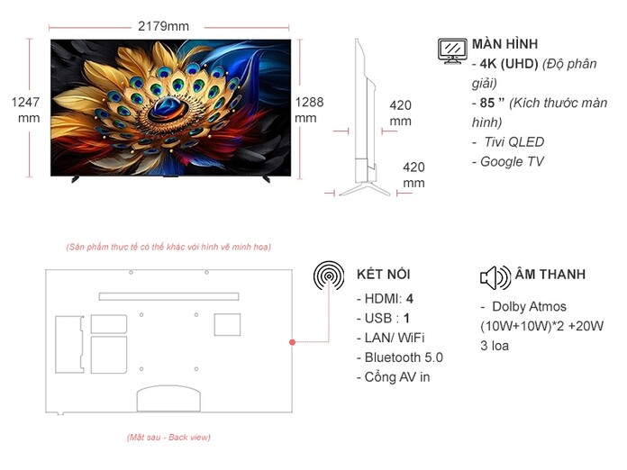 Google Tivi QLED TCL 4K 98 inch 98C655