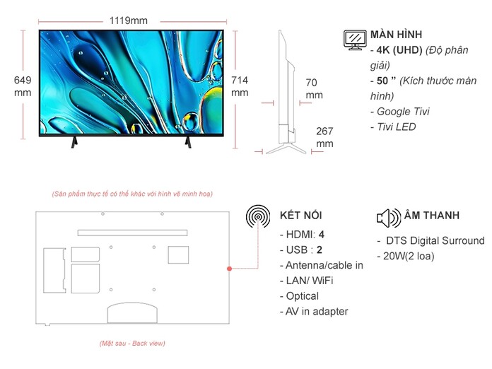 Google Tivi LED Sony 4K 50 inch K-50S30 VN3