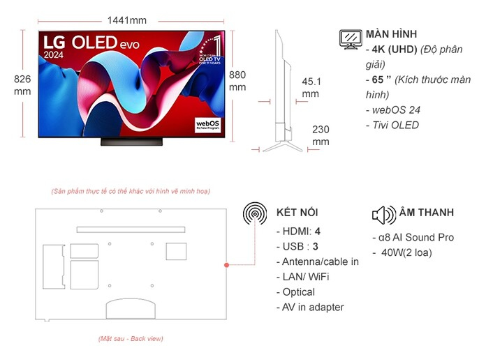 Smart Tivi OLED LG 4K 65 inch OLED65C4PSA