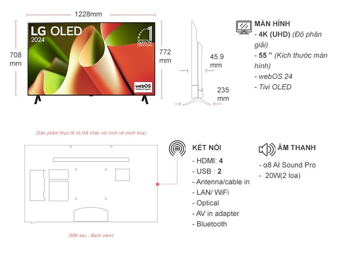 Smart Tivi OLED LG 4K 55 inch OLED55B4PSA