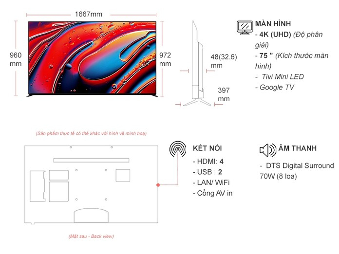 BRAVIA 9 Tivi Mini LED (QLED) Sony 75 inch K-50S30