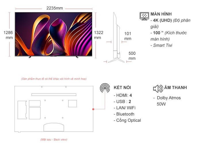 Smart Tivi VIDAA Hisense 4K 100 inch 100Q7N