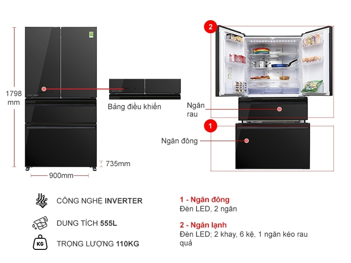 Tủ lạnh Mitsubishi Electric Inverter 555 lít MR-LX68EM-GBK-V