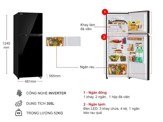 Tủ lạnh Toshiba Inverter 305 lít GR-AG36VUBZ (XK1)
