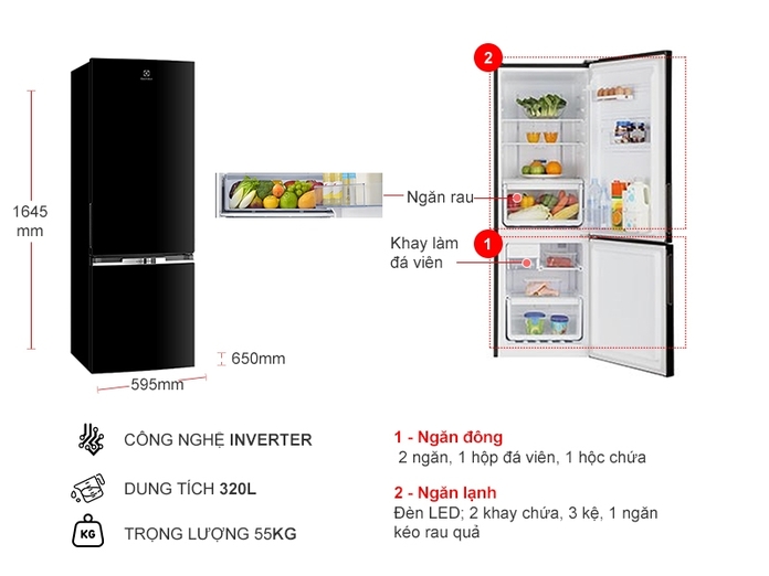 Tủ lạnh Electrolux Inverter 320 lít EBB3400H-H