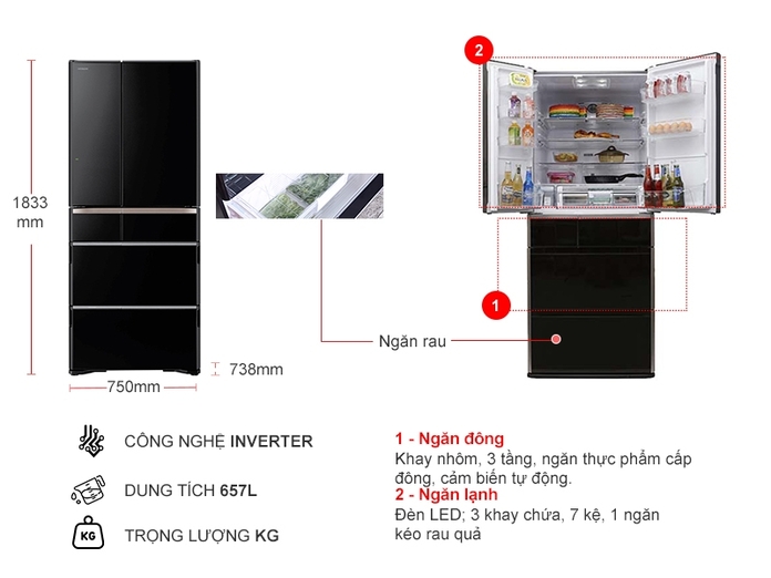 Tủ lạnh Hitachi Inverter 657 lít R-G620GV-XK