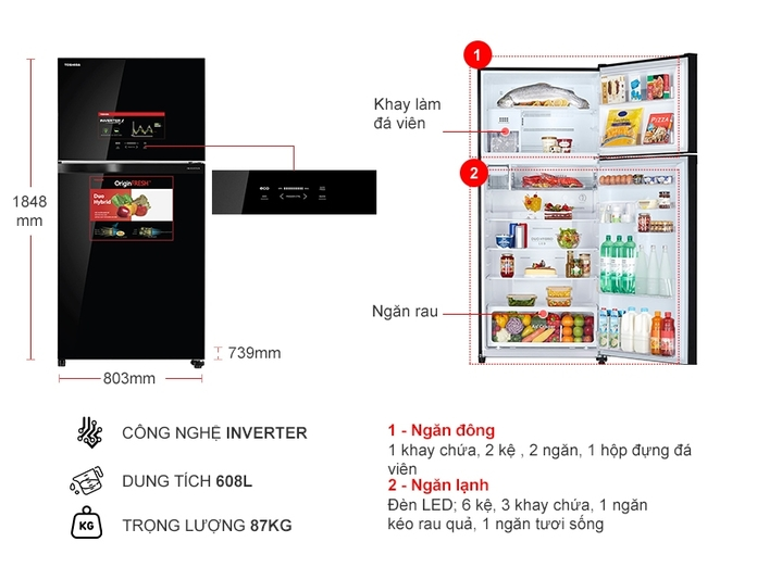 Tủ lạnh Toshiba Inverter 608 lít GR-AG66VA (XK)