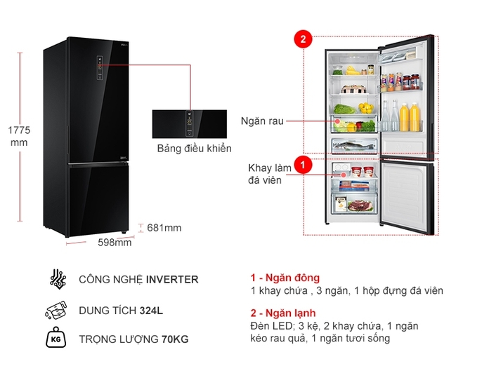 Tủ lạnh Aqua Inverter 324 lít AQR-IG378EB (GB)