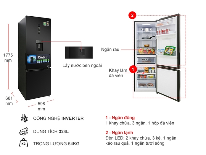 Tủ lạnh Aqua Inverter 324 lít AQR-IW378EB (BS)