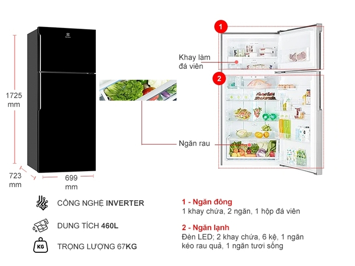 Tủ lạnh Electrolux Inverter 431 lít ETB4600B-H