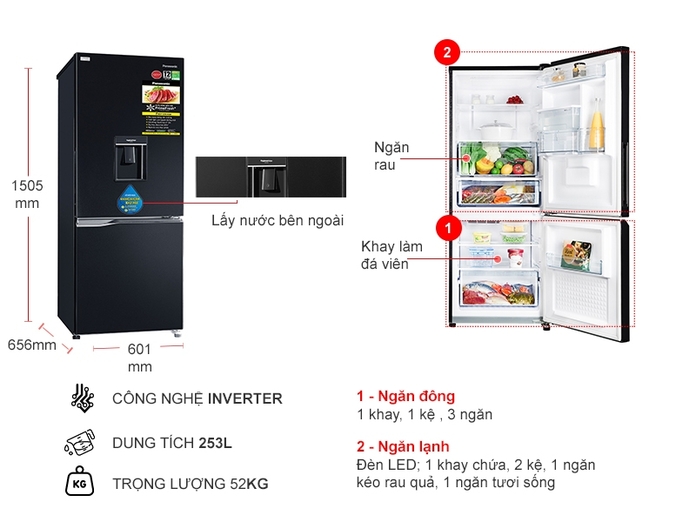 Đánh giá] Tính năng nổi bật của Tủ lạnh Mua Tủ Lạnh Panasonic Inverter 253  Lít NR-BV280WKVN trên Nguyễn Kim