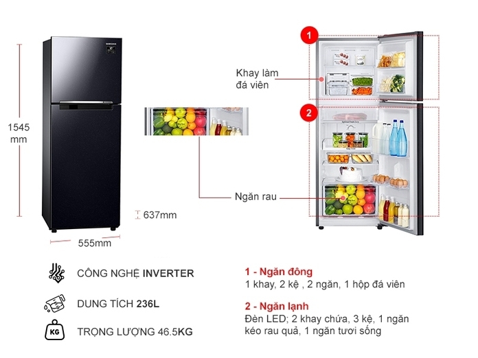 Tủ lạnh Samsung Inverter 236 lít RT22M4032BU
