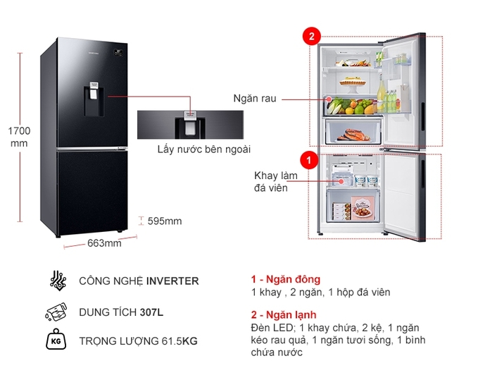 Tủ lạnh Samsung Inverter 307 lít RB30N4170BU