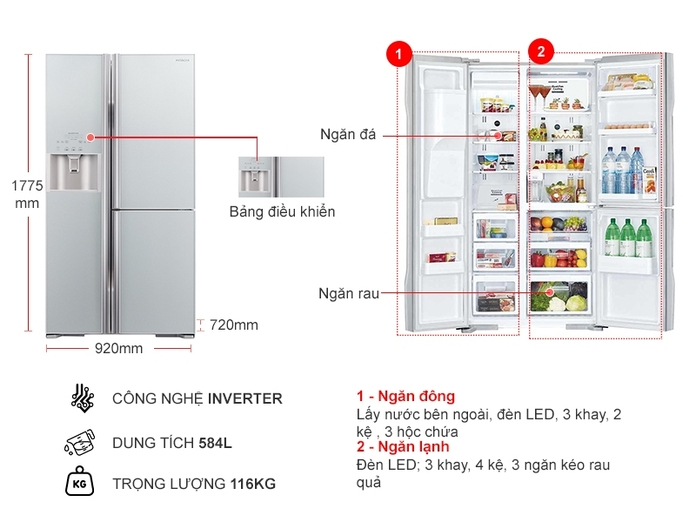 Tủ lạnh Hitachi Inverter 584 lít R-FM800GPGV2 (GS) Tủ lạnh Hitachi Inverter 584 lít R-FM800GPGV2 (GS)