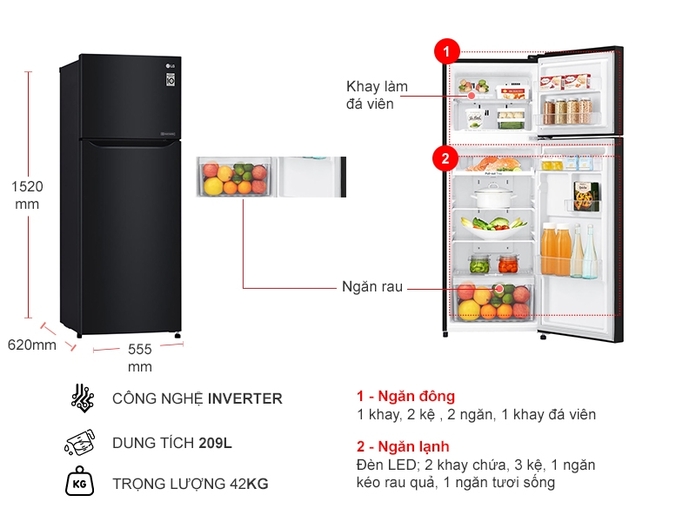 Tủ Lạnh LG Inverter 209 Lít GN-B222WB | Nguyễn Kim
