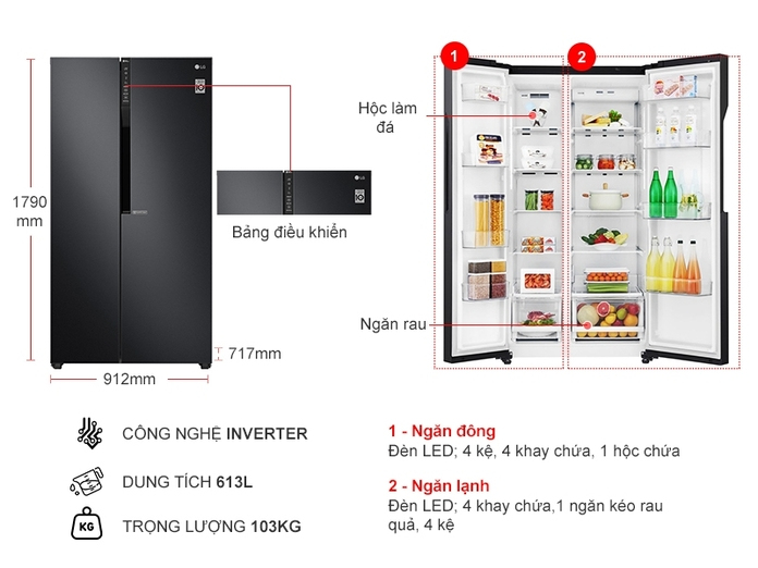 Tủ lạnh LG Inverter 613 Lít GR-B247WB Tủ lạnh LG Inverter 613 Lít GR-B247WB