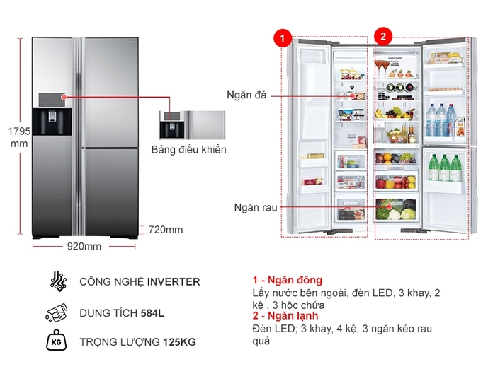 Tủ lạnh Hitachi Inverter 584 lít R-FM800GPGV2X (MIR)