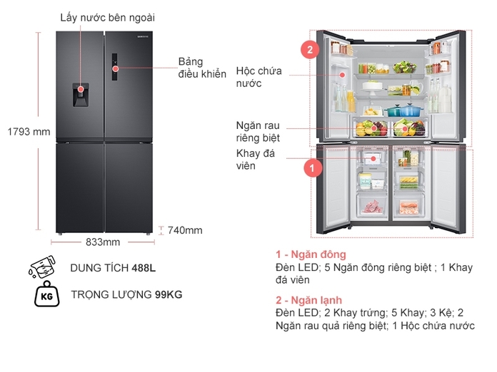Tủ Lạnh Samsung Inverter 488 Lít RF48A4010B4/SV Giá Tốt | Nguyễn Kim