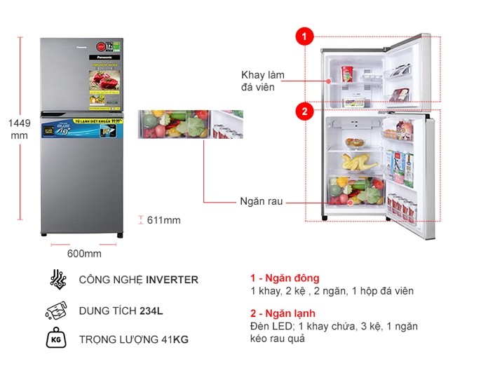 Tủ lạnh Panasonic Inverter 234 lít NR-TV261APSV