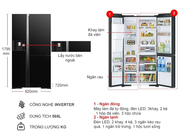 Tủ lạnh Hitachi Inverter 569 lít R-MX800GVGV0(GBK)