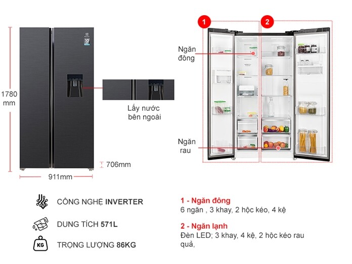 Tủ lạnh Electrolux Inverter 571 lít ESE6141A-BVN