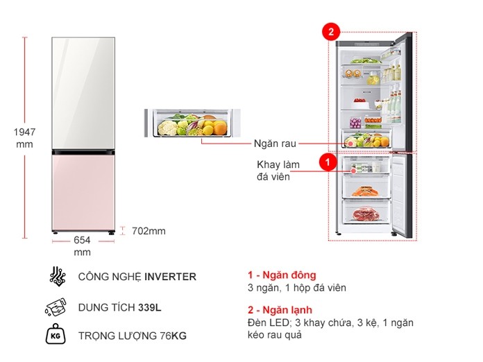 Tủ lạnh Samsung Inverter 339 lít RB33T307055/SV