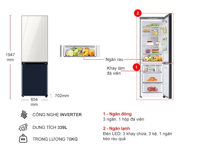 Tủ lạnh Samsung Inverter 339 lít RB33T307029/SV