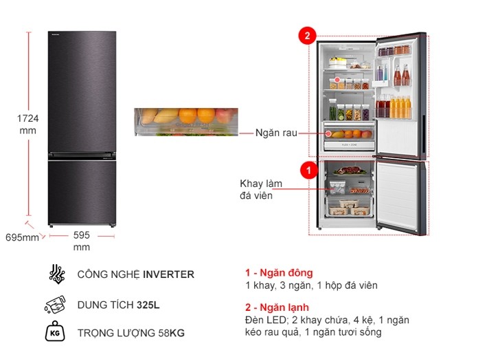 Tủ lạnh Toshiba Inverter 325 lít GR-RB410WE-PMV(37)-SG