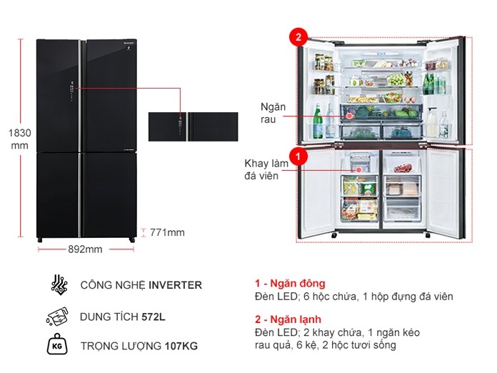 Tủ lạnh Sharp Inverter 572 lít SJ-FXP640VG-BK