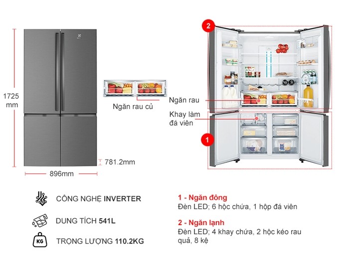 Tủ lạnh Electrolux Inverter 541 lít EQE6000A-B