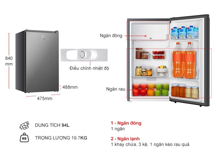 Tủ lạnh Mini Electrolux 94 lít EUM0930AD-VN Chính Hãng | Nguyễn Kim