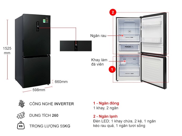 Tủ lạnh Aqua Inverter 260 lít AQR-B299MA(FB)