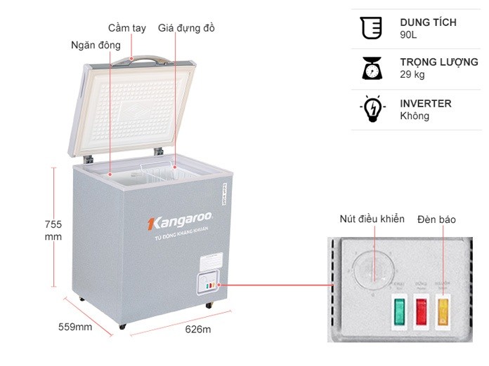 Tủ đông kháng khuẩn Kangaroo 90 lít KGFZ150NG1