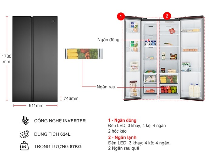 Tủ lạnh Electrolux Inverter 624 lít ESE6600A-BVN