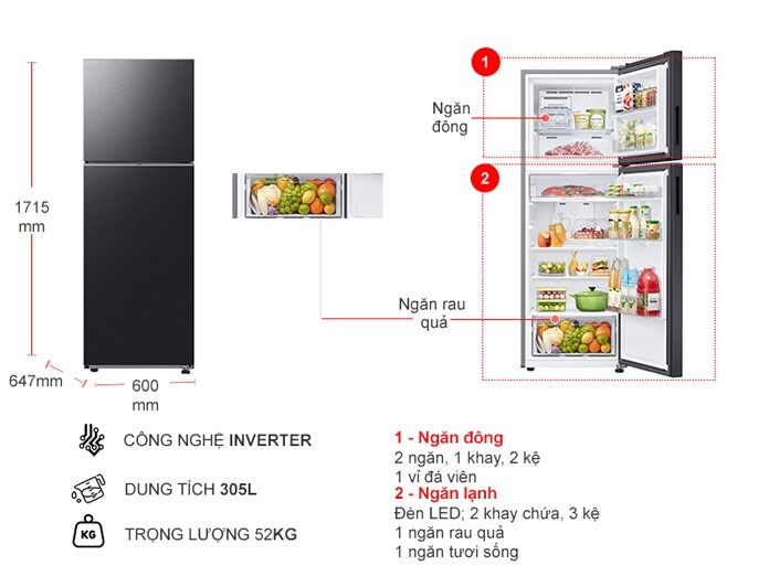 Tủ lạnh Samsung Inverter 305 lít RT31CG5424B1SV