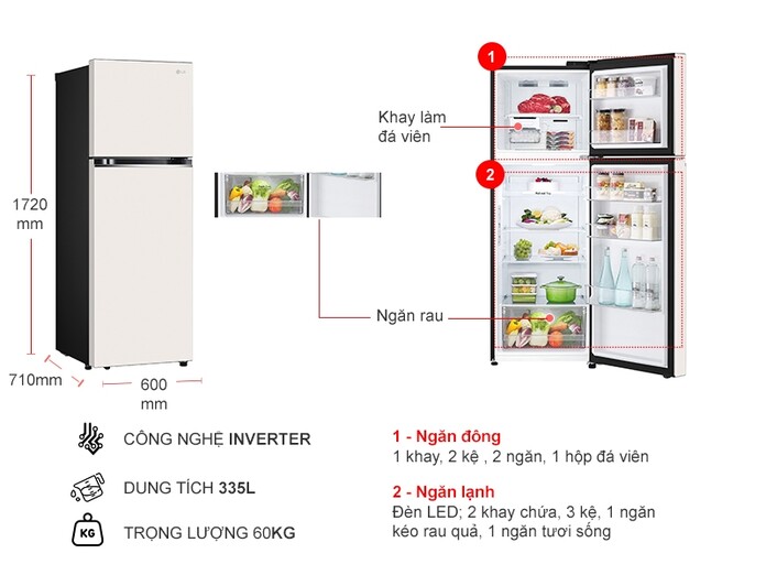 Tủ Lạnh LG Inverter 335 Lít GN-B332BG Giá Rẻ, Chính Hãng | Nguyễn Kim