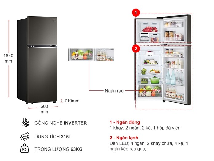 Tủ lạnh LG Inverter 315 lít GN-M312BL