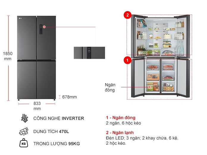 Tủ lạnh LG Inverter 470 lít GR-B50BL