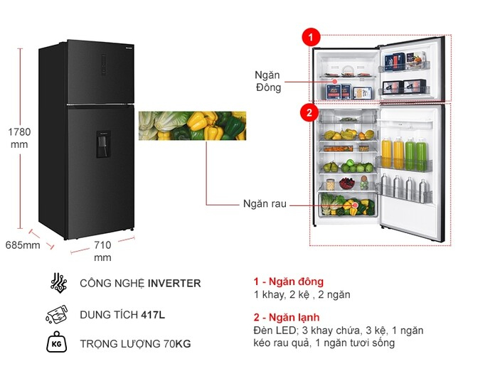 Tủ lạnh Sharp Inverter 417 lít SJ-X417WD-DG