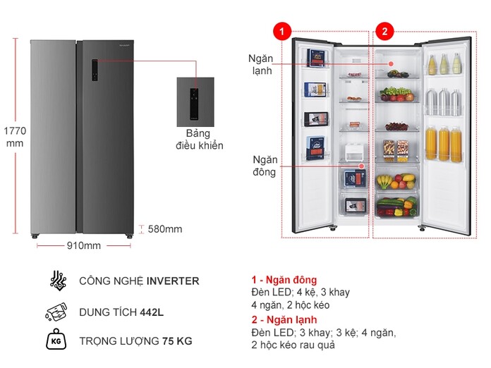 Tủ lạnh Sharp Inverter 442 lít SJ-SBX440V-SL