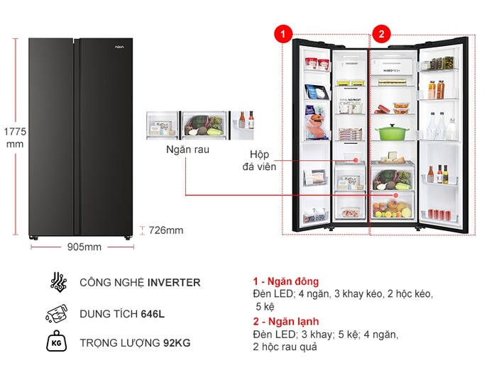 Tủ lạnh Aqua Inverter 646 lít AQR-S682XA(BL)