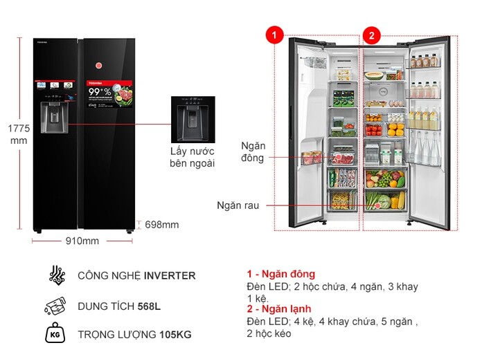 Tủ lạnh Toshiba Inverter 568 lít GR-RS755WIA-PGV(22)-XK